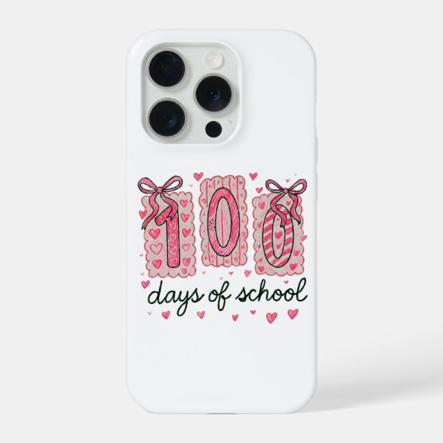 Cute 100 Days Of School Pink Hearts Classroom iPhone Case (Back)