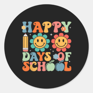 Cute 100 Days Of School Smiling Flowers Classic Round Sticker