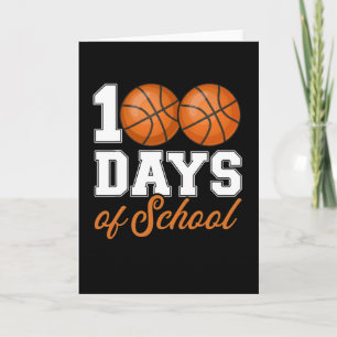 Cute 100 Days School Basketball Kids Teacher Theme Card