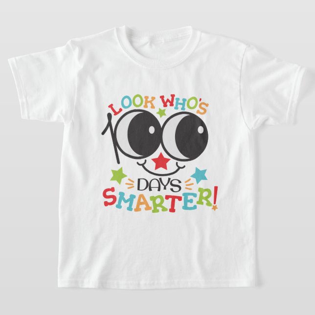 Cute 100 Days Smarter Funny Face School T-Shirt (Laydown)