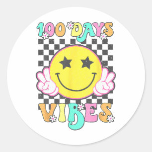 Cute 100 Days Vibes Smile Face 100 Days Of School Classic Round Sticker