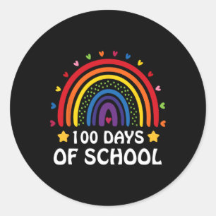 Cute 100th Day Of School 100 Days Leopard Rainbow  Classic Round Sticker
