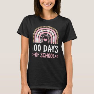 Cute 100th Day Of School 100 Days Leopard Rainbow  T-Shirt