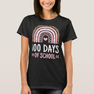Cute 100th Day Of School 100 Days Leopard Rainbow T-Shirt