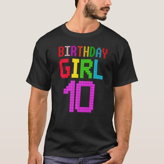 Cute 10th Birthday  10 Years Old Block Building Gi T-Shirt (Front)