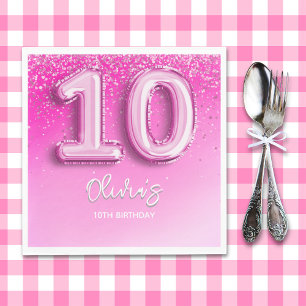 Cute 10th Birthday Girl Pink Number Balloon Napkin