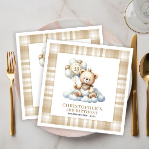 Cute 10th Birthday Teddy Bear Gold Balloon Napkins