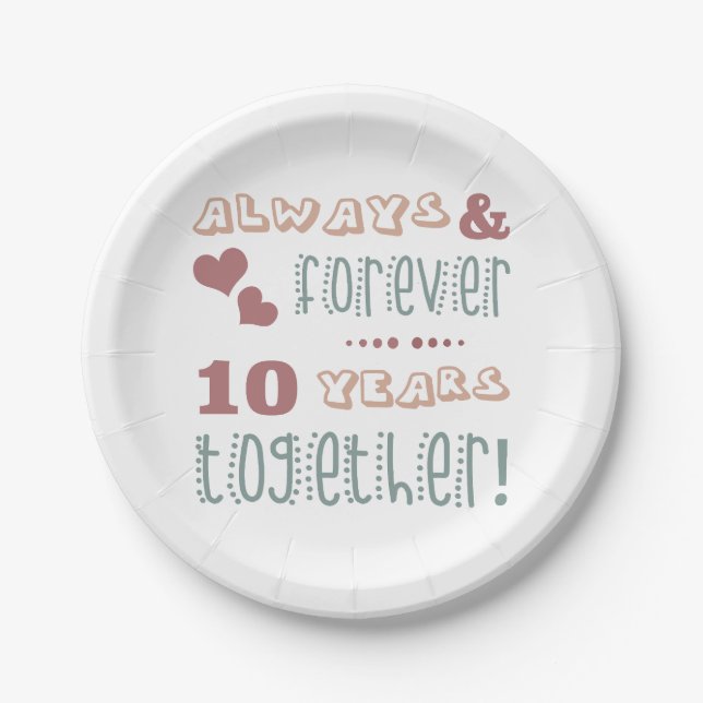 Cute 10th Wedding Anniversary Paper Plate (Front)