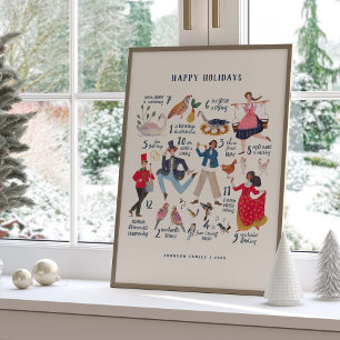 Cute 12 Days of Christmas children Illustration  Poster