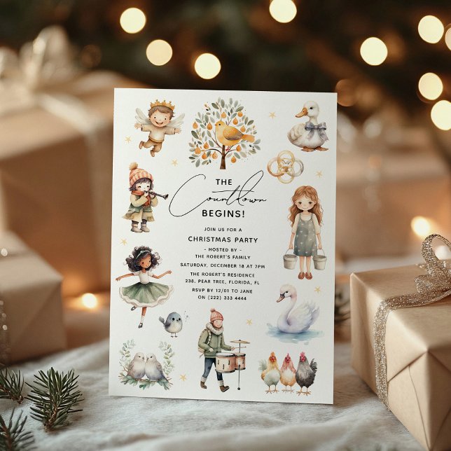 Cute 12 days of Christmas' Christmas Party Invitation (Creator Uploaded)
