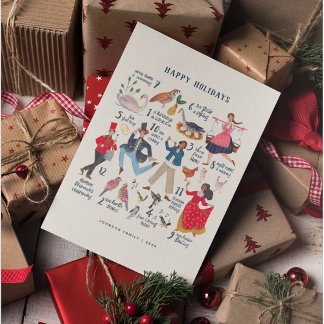 Cute 12 Days of Christmas Classic Illustration Holiday Card