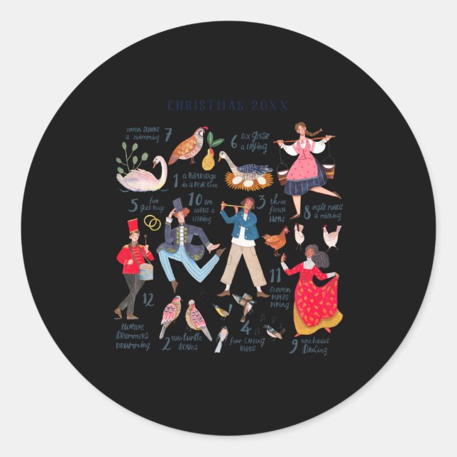 Cute 12 Days Of Christmas Clic Traditional  Classic Round Sticker (Front)
