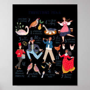 Cute 12 Days Of Christmas Clic Traditional  Poster