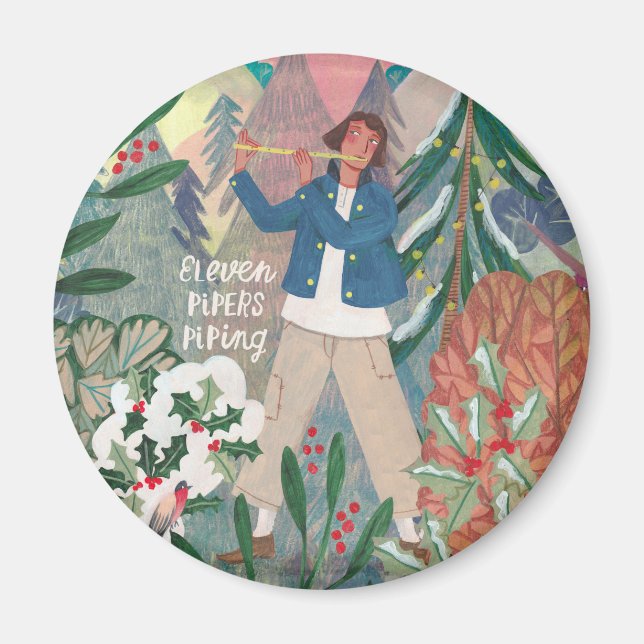 Cute 12 days of Christmas eleven Pipers Piping Magnet (Front)