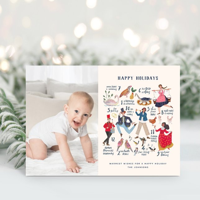 Cute 12 Days of Christmas Photo Holiday Card (12 days of Christmas, Baby first Christmas traditional classic photo greeting card.)