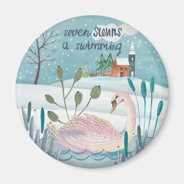 Cute 12 days of Christmas Seven Swans a Swimming Magnet (Front)