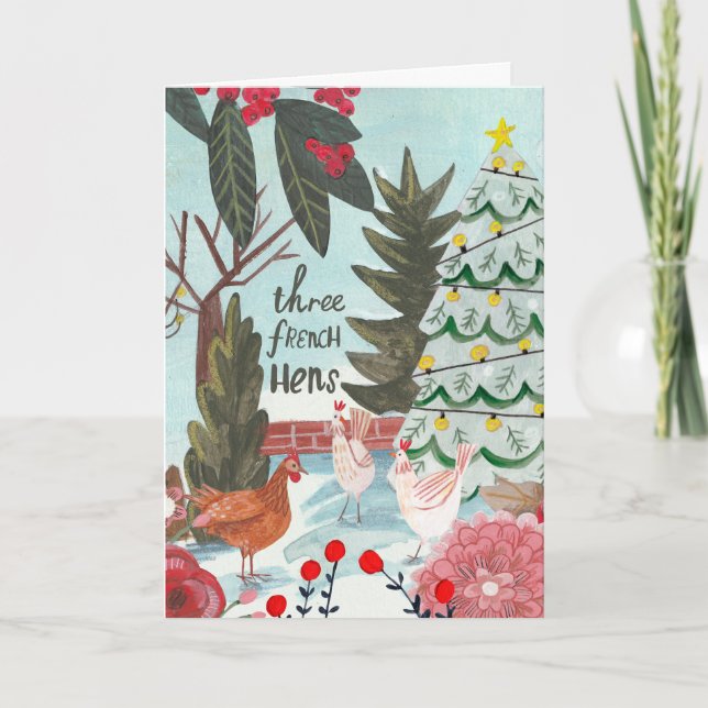 Cute 12 days of Christmas three french hens Card (Front)