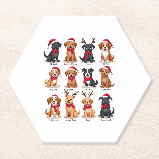 Cute 12 Dogs Xmas Funny Dog Lovers Christmas Dog M Paper Coaster (Front)