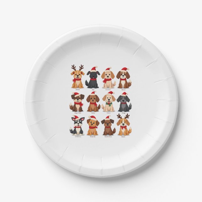 Cute 12 Dogs Xmas Funny Dog Lovers Christmas Dog M Paper Plate (Front)