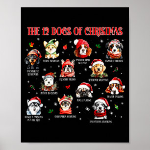 Cute 12 Dogs Xmas Funny Dog Lovers Christmas Dog M Poster