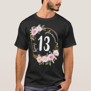 Cute 13 Years Old Birthday Girl Floral Wreath Summ T-Shirt