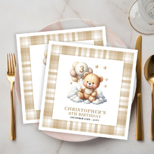 Cute 13rd Birthday Teddy Bear Gold Ivory Napkins