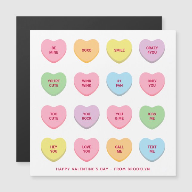 Cute 16 custom candy hearts Valentine's Day card (Front/Back)