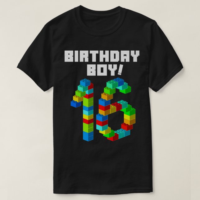 Cute 16th Birthday Gift 16 Years Old Block Buildin T-Shirt (Design Front)
