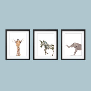Cute 16x20 Safari Jungle Animal Watercolor Nursery