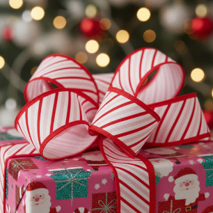 Cute 1.5" Red and Pink Candy Cane Striped Xmas Grosgrain Ribbon