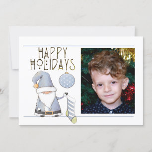 Cute 1 Photo HAPPY HOLIDAYS Santa Gnome Christmas