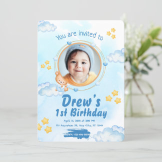 Cute 1st Baby Boy Birthday Invitation