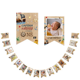 Cute 1st Birthday 12 Month Photo Milestone Pirate Bunting