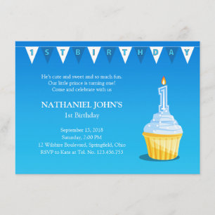 Cute 1st Birthday Cupcake Party - Baby Boy Invitation
