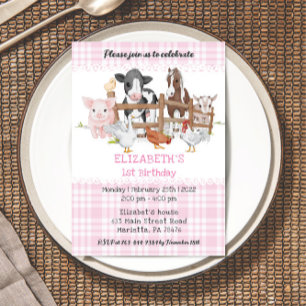 Cute 1st Birthday Farm Animals Barnyard Fun Kids I Invitation