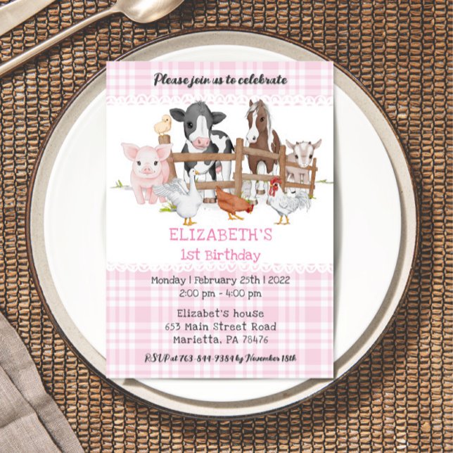Cute 1st Birthday Farm Animals Barnyard Fun Kids I Invitation (Creator Uploaded)