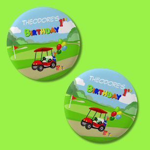 Cute 1st Birthday Red Golf Cart Boy's 6 Cm Round Badge