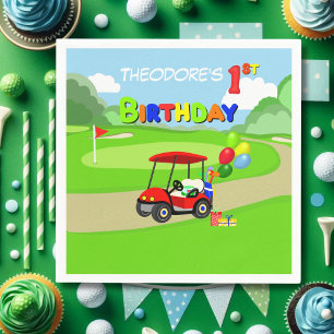 Cute 1st Birthday Red Golf Cart Boy's Napkin