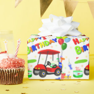 Cute 1st Birthday Red Golf Cart Boy's  Wrapping Paper