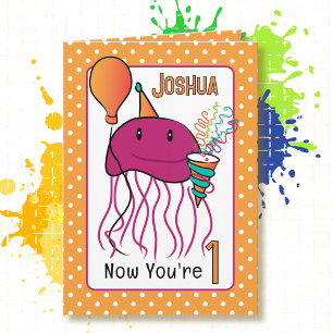 Cute 1st Birthday Sea Animal Cartoon Jellyfish Card