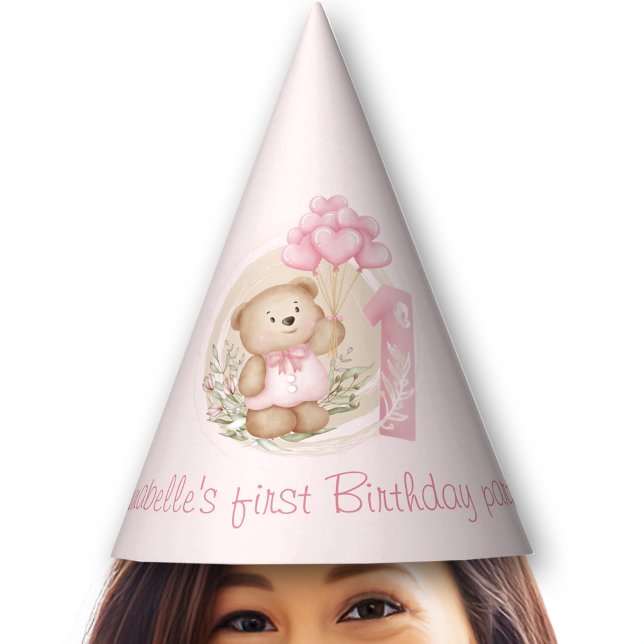 Cute 1st Birthday Teddy Bear Pink Party Hats (Cute 1st Birthday Teddy Bear Pink Party Hats)