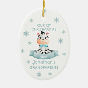 Cute 1st Christmas Grandparents Baby Boy Zebra Ceramic Ornament
