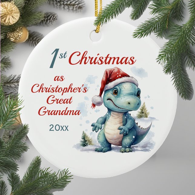 Cute 1st Christmas Great Grandson Dinosaur Ceramic Ornament (Creator Uploaded)