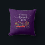 Cute 1st Christmas Married 2025 Tandem Bicycle  Cushion<br><div class="desc">Celebrate your very first holiday season as a married couple with this charming and festive design! Commemorate your "1st Christmas Married 2025" with a unique keepsake that you'll cherish for years to come. This adorable design features a beautifully illustrated red tandem bicycle, symbolising your new journey together. The bike is...</div>