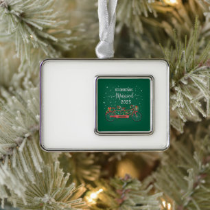Cute 1st Christmas Married 2025 Tandem Bicycle Silver Plated Framed Ornament