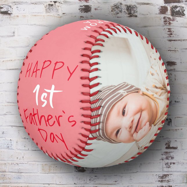 Cute 1st Father`s Day Script 2 Photo Collage Softball (Creator Uploaded)
