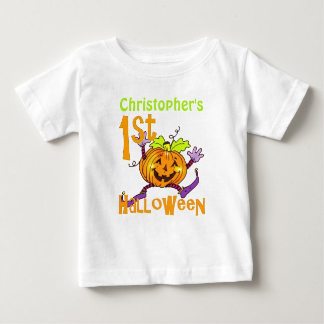 Cute 1st Halloween Pumpkin Custom Baby T-Shirt (Front)