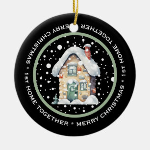 CUTE 1st HOME TOGETHER,  OLD FASHIONED HOUSE SNOW Ceramic Ornament
