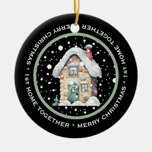 CUTE 1st HOME TOGETHER,  OLD FASHIONED HOUSE SNOW Ceramic Ornament (Front)