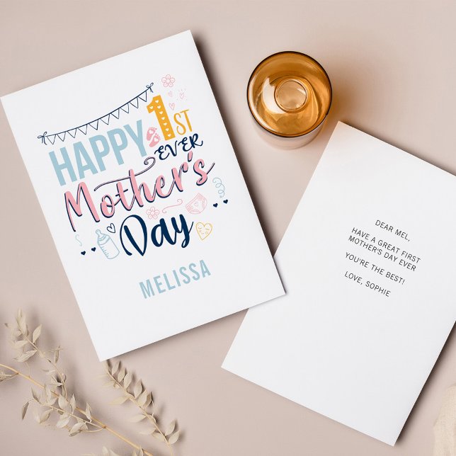 Cute 1st Mother's Day Personalised  Holiday Card (Boho Happy First Mothers Day Greetings Card)